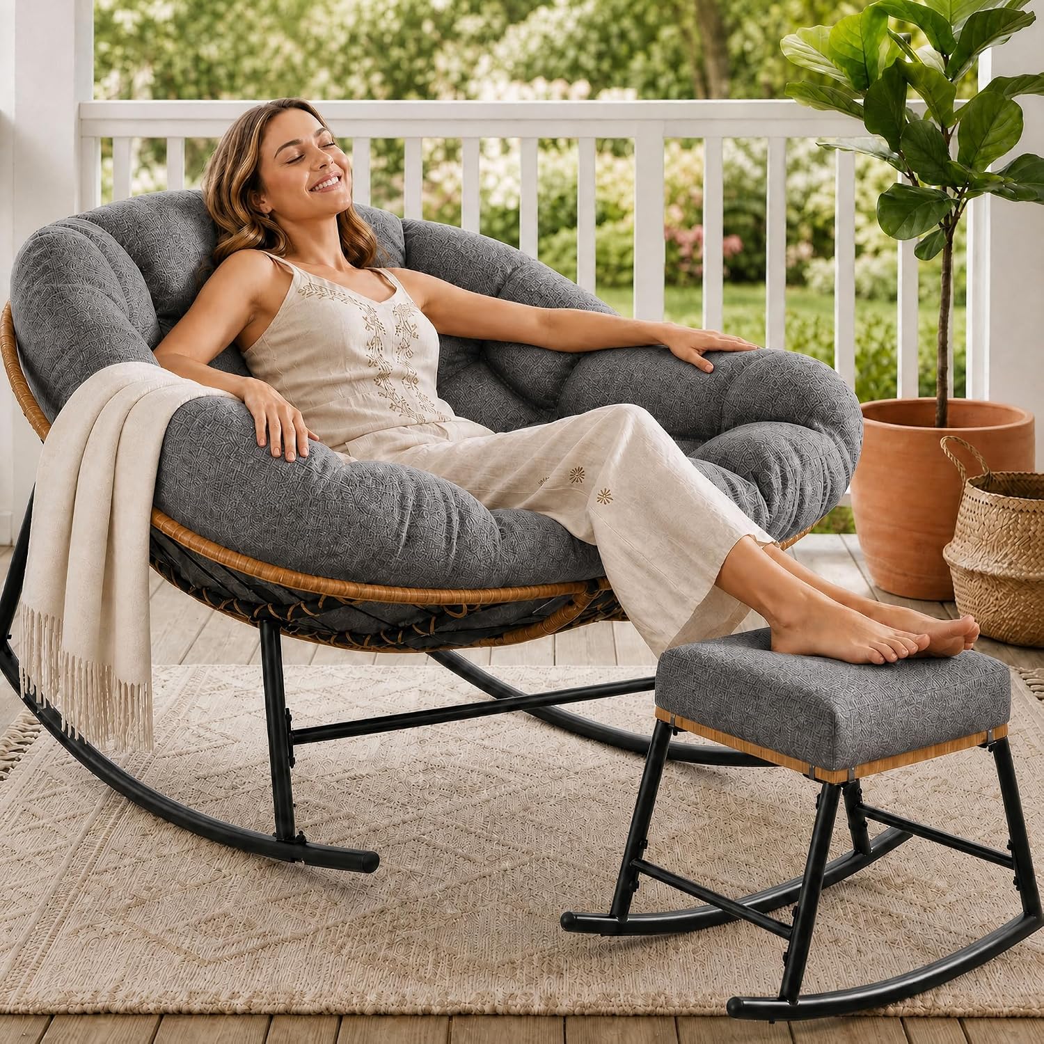 Oversized Papasan Rocking Chai - Outdoor Furniture No Cushions review and price